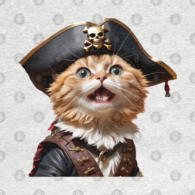 Funny cute vintage steampunk captain pirate cat by Tina